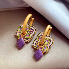 New Chinese-style vintage purple enamel earrings for women, unique and high-end earring, 2025 new retro earrings pic 6