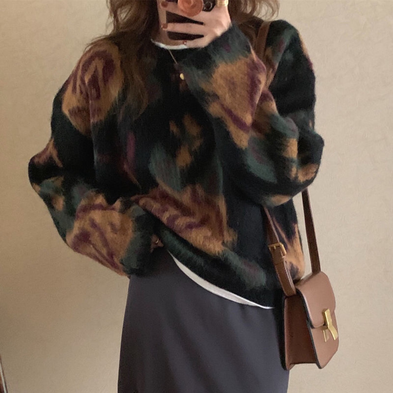 Korean chic autumn retro gradient color laid-back style stylish mohair loose long-sleeved knitted sweater for women pic 8