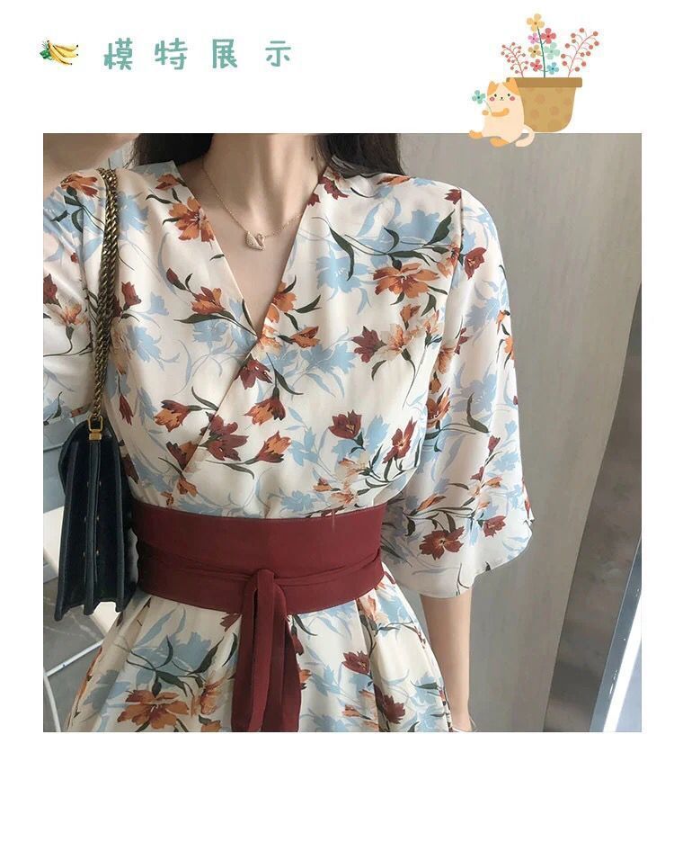 2021新腰带连衣裙收腰绑带布汉服改良版超仙复古中国风小个子碎花详情12