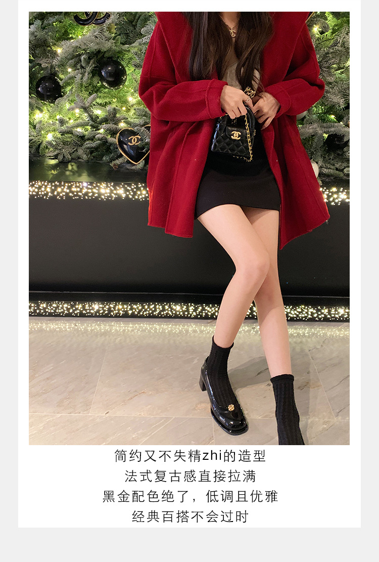 葡萄妈精致山茶花方圆头高跟鞋粗跟增高一脚蹬乐福鞋女鞋2024新款详情10