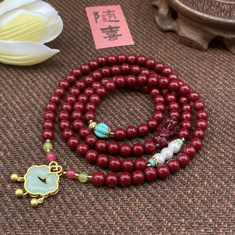 新款108颗紫金朱砂男女手串朱砂貔貅平安扣葫芦配饰文玩手链批发详情14