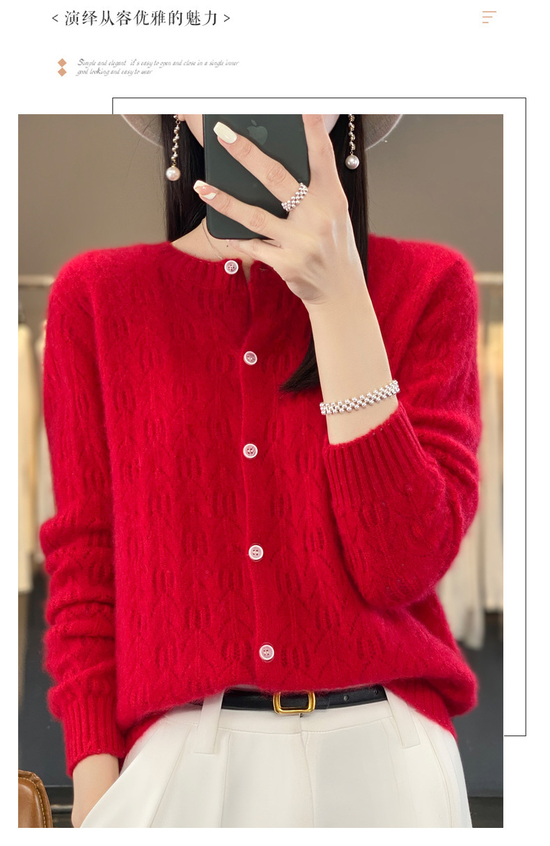 The 2023 autumn new collection features a highly anticipated hollowed-out wool cardigan jacket for women, a long-sleeved base sweater, and a thin outerwear pic 27