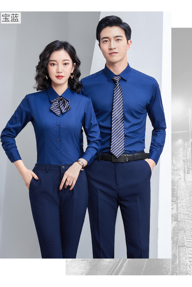 Factory direct supply of long-sleeved white bamboo fiber shirts for men, blue workwear no-iron fitted shirts for women, both men and women pic 27