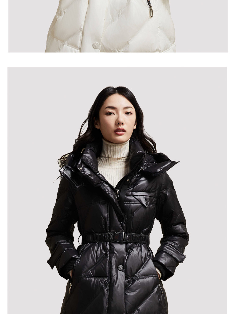 YIWEI冬季加长款时尚保暖连帽收腰外套羽绒服暖冬详情15