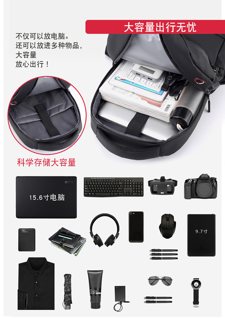 跨境商务双肩包印刷logo干湿分离多功能简约休闲电脑双肩包书包详情5