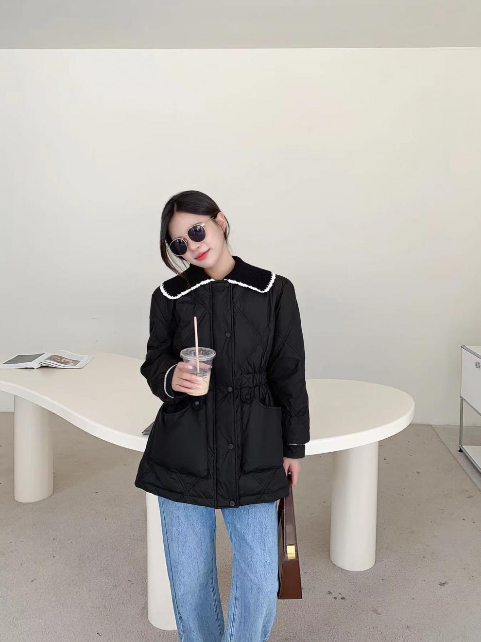 2022新款羽绒服女小香风短款韩版针织娃娃领时尚小个子冬外套潮详情13