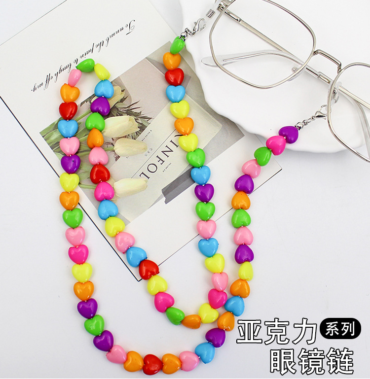 韩国彩色亚克力眼镜链儿童口罩挂绳链学生防丢眼镜防滑链挂脖链条详情1