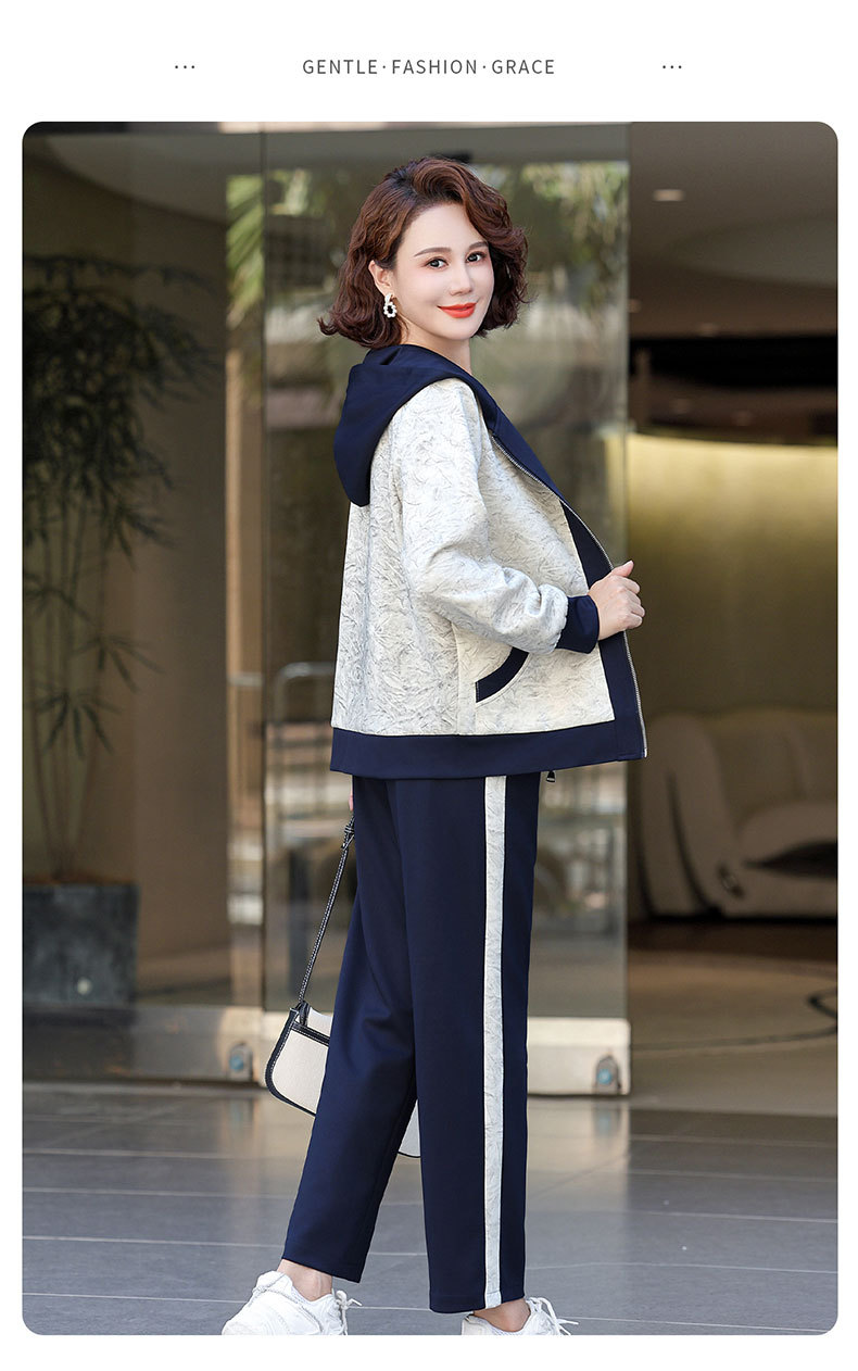 Madre de edad media otoño traje 2024 nuevo medio y viejo mujer otoño chaqueta casual abrigos moda ropa deportiva pic 15