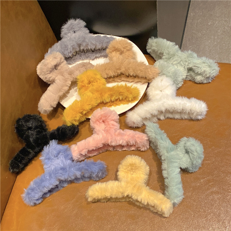 2023新款秋冬毛绒后脑勺发抓夹 网红毛绒可爱优雅鲨鱼夹发夹头饰详情19