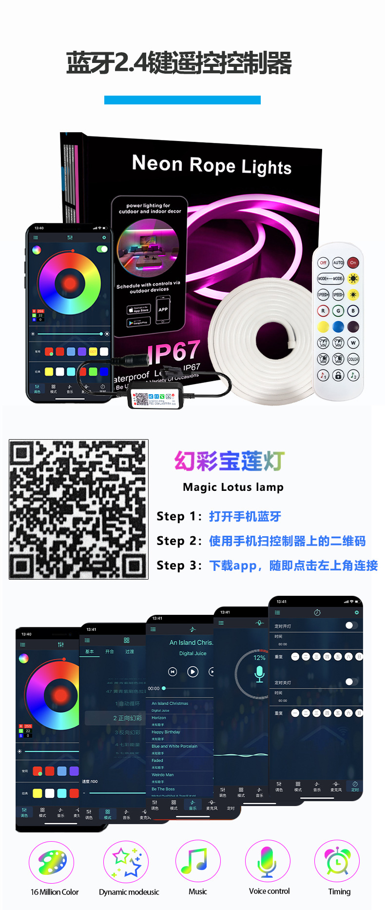 涂鸦wifi硅胶柔性幻彩霓虹灯带跨境蓝牙声控跑马流水氛围灯10米详情5