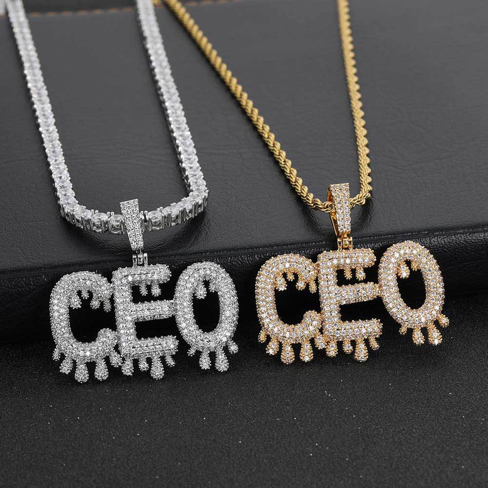 A new hip-hop fine water drop English letter patchwork pendant with micro-inlaid zircon and personalized creative letter necklace from Europe and America pic 11