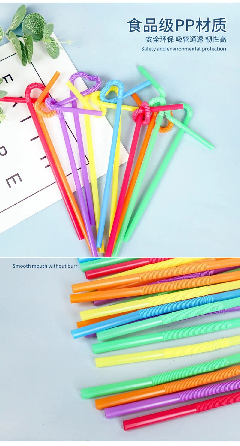 100只装彩色创意艺术吸管饮料果汁一次性弯头pp塑料吸管一件代发详情3