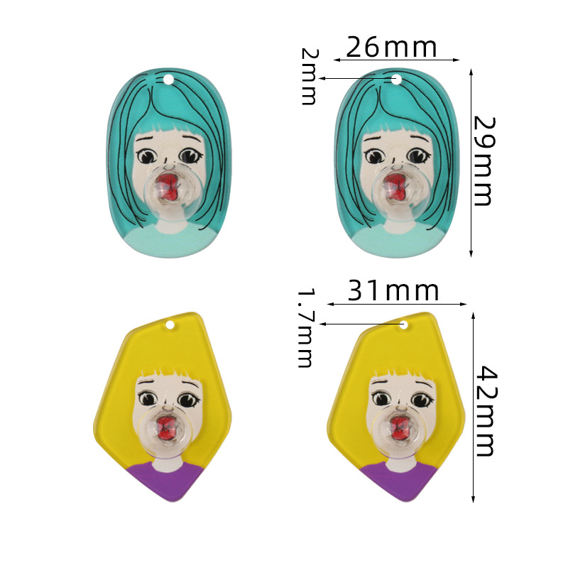 Cartoon fashion bubble-blowing girl semi-transparent acrylic sheet diy handmade patch jewelry earring accessory materials pic 1