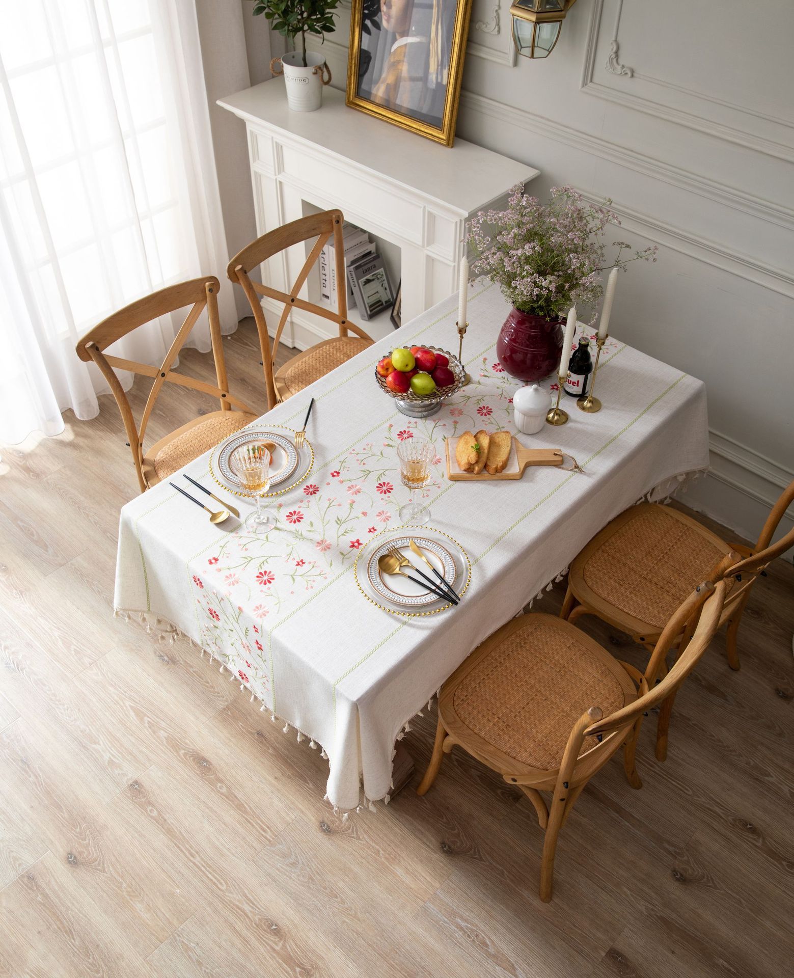 Cross-border plain thickened tablecloth, fresh white Japanese-embroidered flower Western tablecloth, party Japanese table mat pic 10