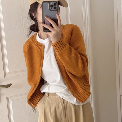 This autumn and winter round-neck leather label candy-colored pullover sweater is a unique Korean style for women, paired with a loose and slimming knitted top pic 3