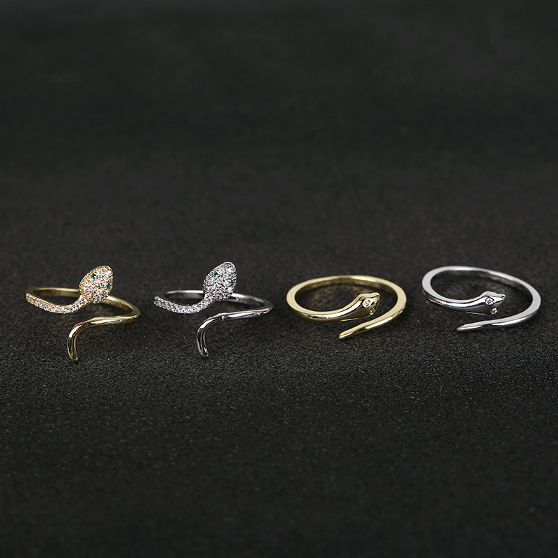 New cross-border fashion snake-shaped loose-fitting ring, copper micro-inlaid zircon for men and women, adjustable opening ring pic 12