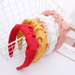 欧美纯色手工编织麻花头箍 亚马逊潮流单色辫子头扣 洗脸压发发饰详情7