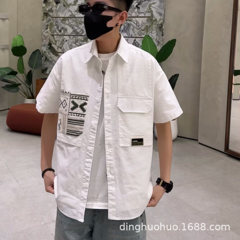 衬衫男士夏季潮流五分袖衬衣男装帅气短袖上衣服薄款七分中袖寸衫详情3