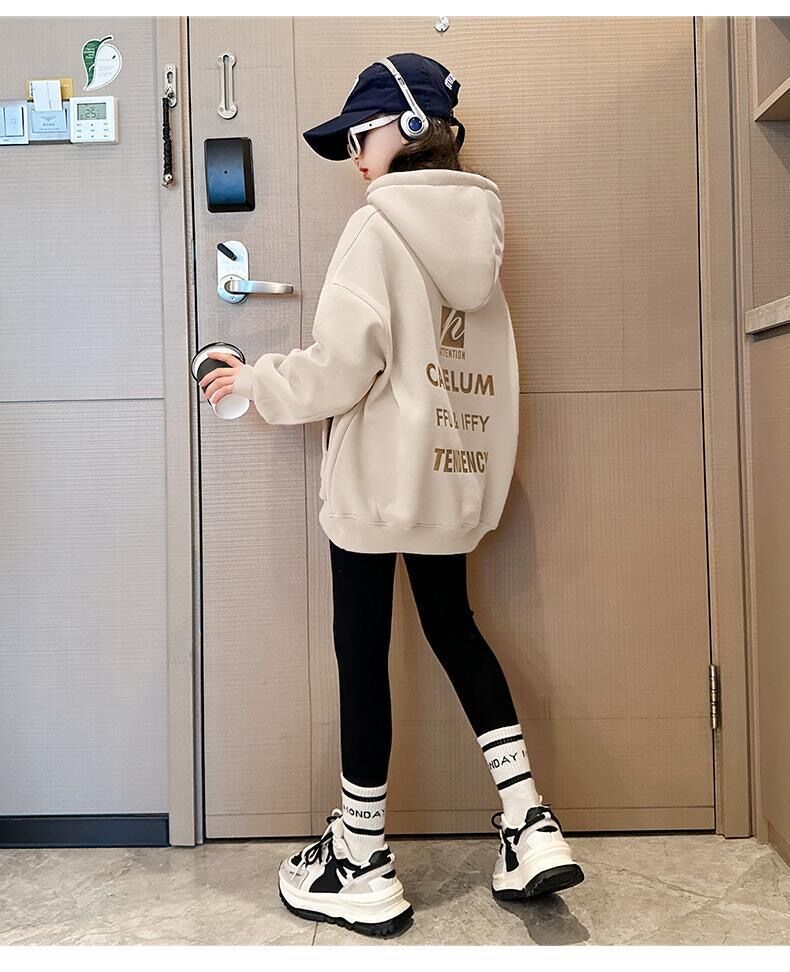 秋季新款儿童时尚带帽卫衣中大女童前置口袋卡通印花单件外穿上衣详情14