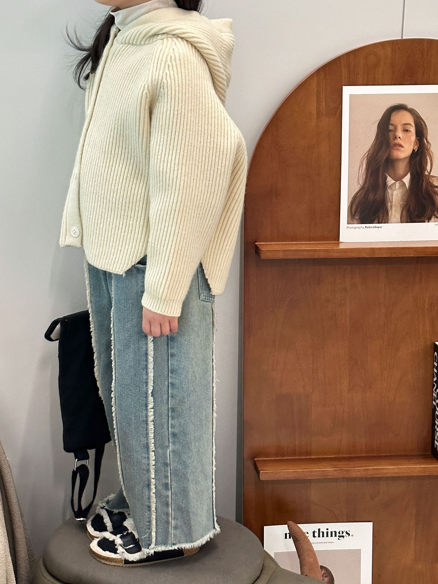 女童秋装套装2023新款元气女孩毛纱外套洋气时髦儿童牛仔阔腿裤潮详情8