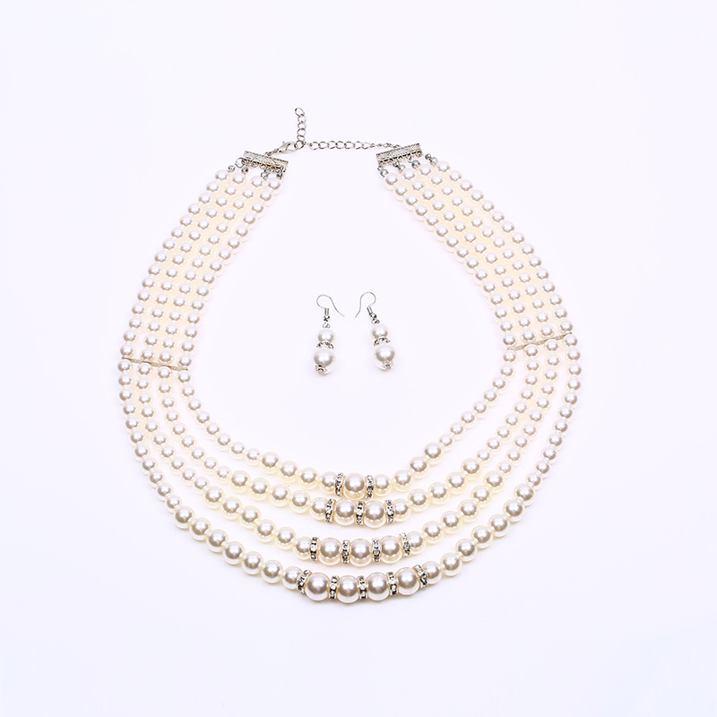 A set of fashionable bride imitation pearl necklaces and earrings with the same style as Douyin Internet celebrities, versatile for women, wholesale of headwear at street stalls and night markets pic 1