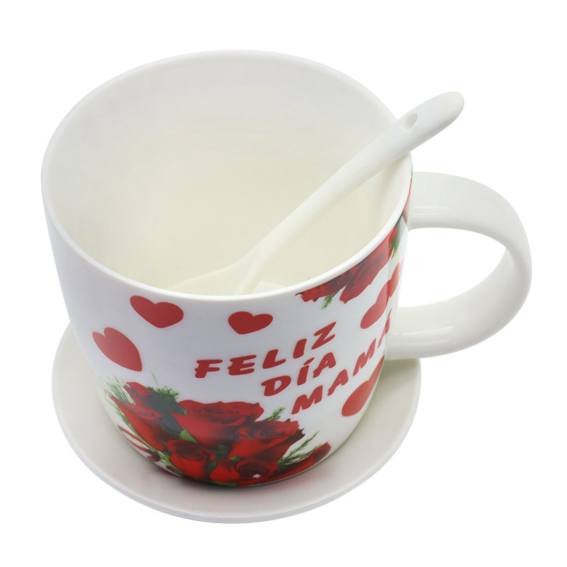 外贸西语母亲节陶瓷杯咖啡杯套装带底盘带柄勺早餐杯牛奶马克杯妇女节礼品送妈妈的礼物支持做客多语logo节庆礼品工厂直供详情5