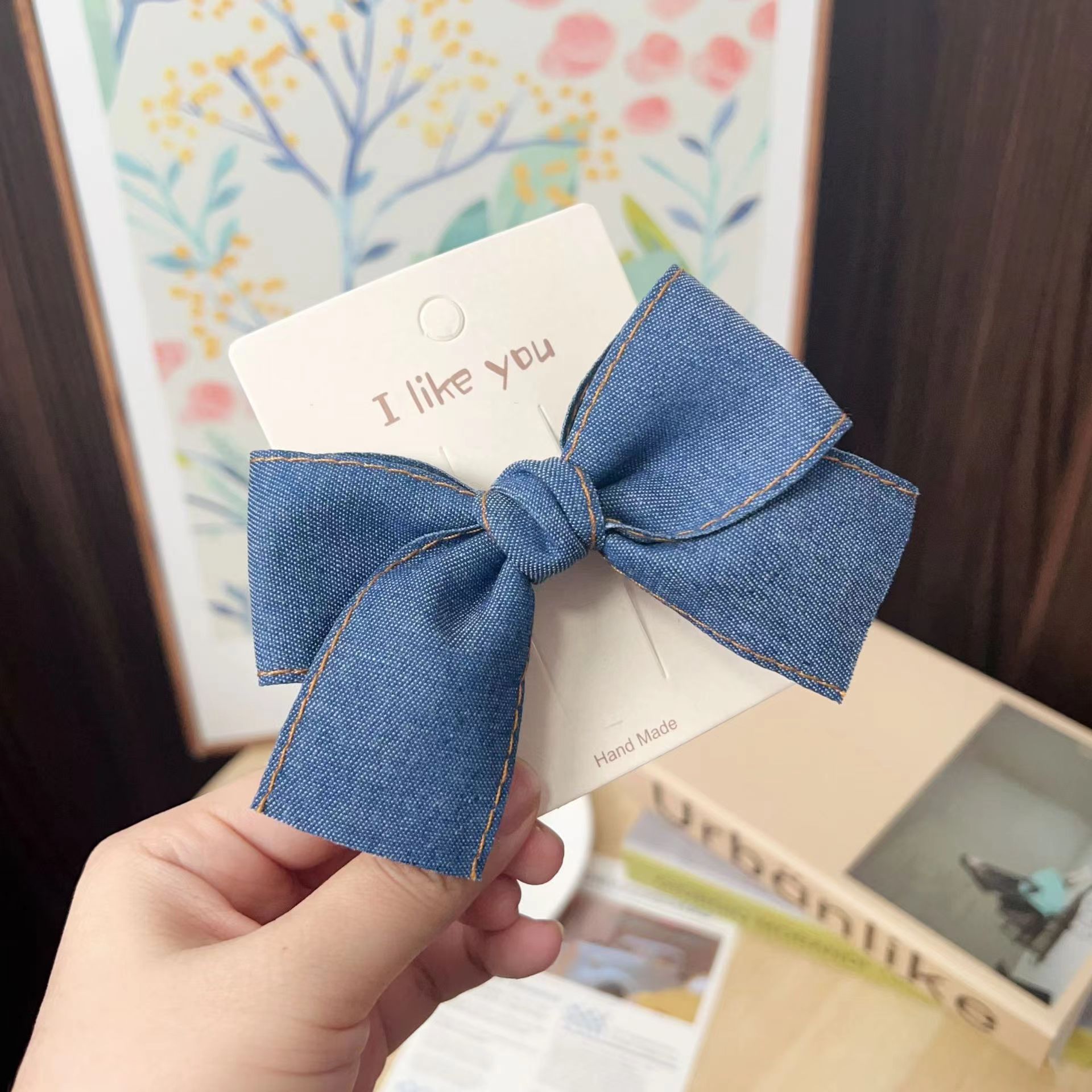 春季新品清新甜美ins风学院风牛仔甜酷发夹鸭嘴夹蝴蝶结头绳少女详情5