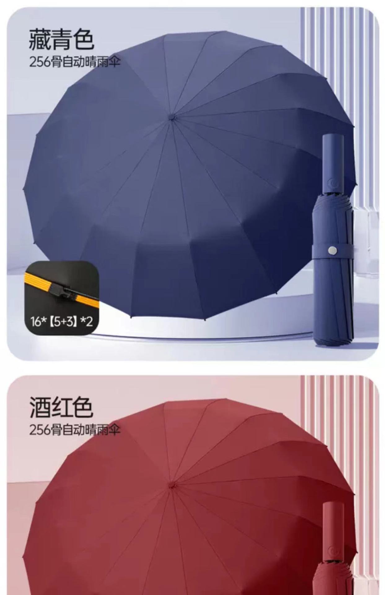256骨全自动雨伞大号遮阳伞男黑胶加大加固抗风暴晴雨两用广告伞详情26