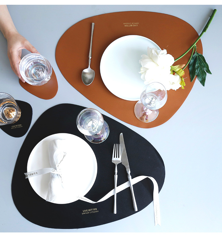 European-style leather placemats, InS-style waterproof, oil-proof and heat-insulating table MATS, triangular steak pu placemats, bowl and cup MATS pic 5