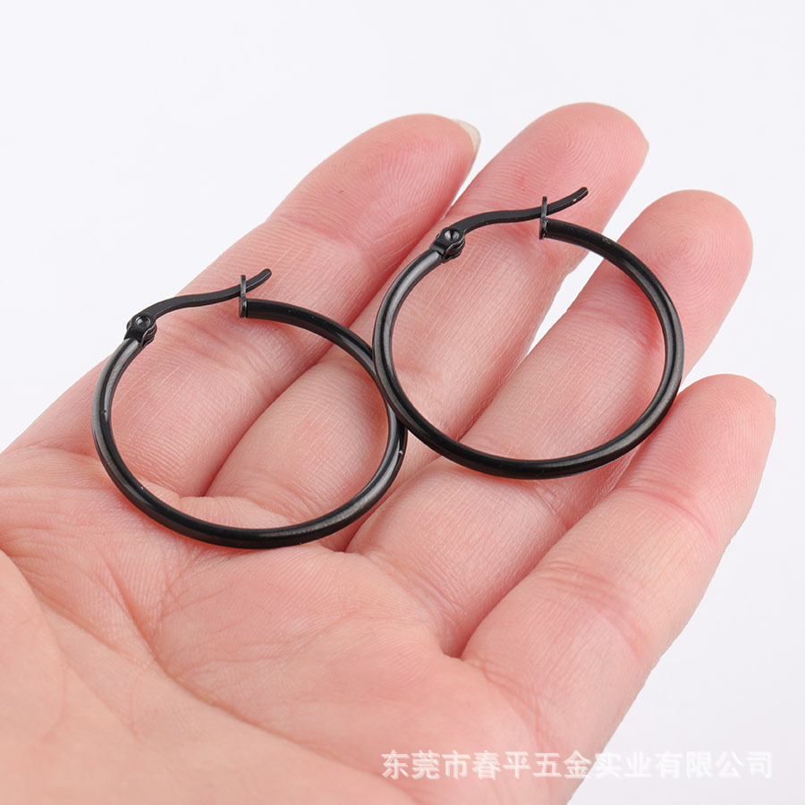 跨境不锈钢经典耳环欧美时尚夸张大耳环钛钢圆形圆圈耳扣线圈耳环详情11