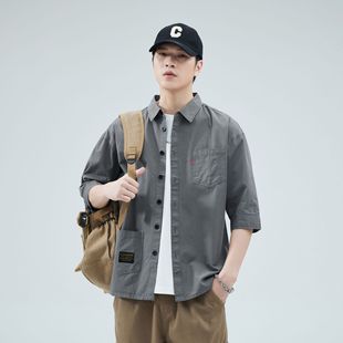 一件代发衬衫男士长袖春夏季高级感商务休闲青花瓷衬衣男装潮流感详情2