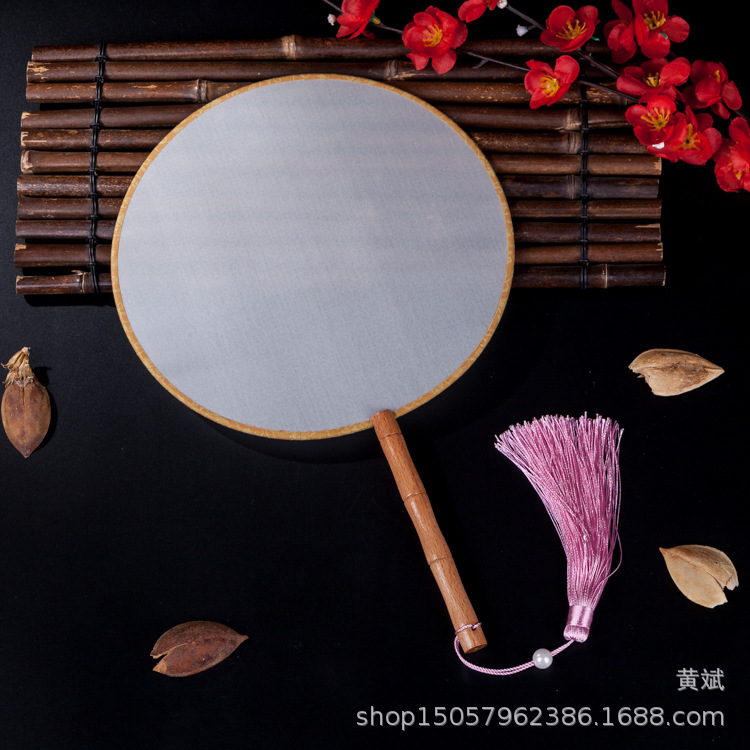 黑檀柄真丝空白宫扇团扇圆形书写绘画涂鸦DIY白色扇子可刺绣贴花详情17