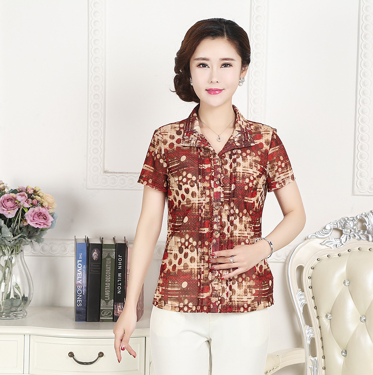 Taiwan gauze Mom summer short-sleeved shirts, large-sized mesh gauze T-shirts for middle-aged and elderly moms, one-piece consignment pic 9