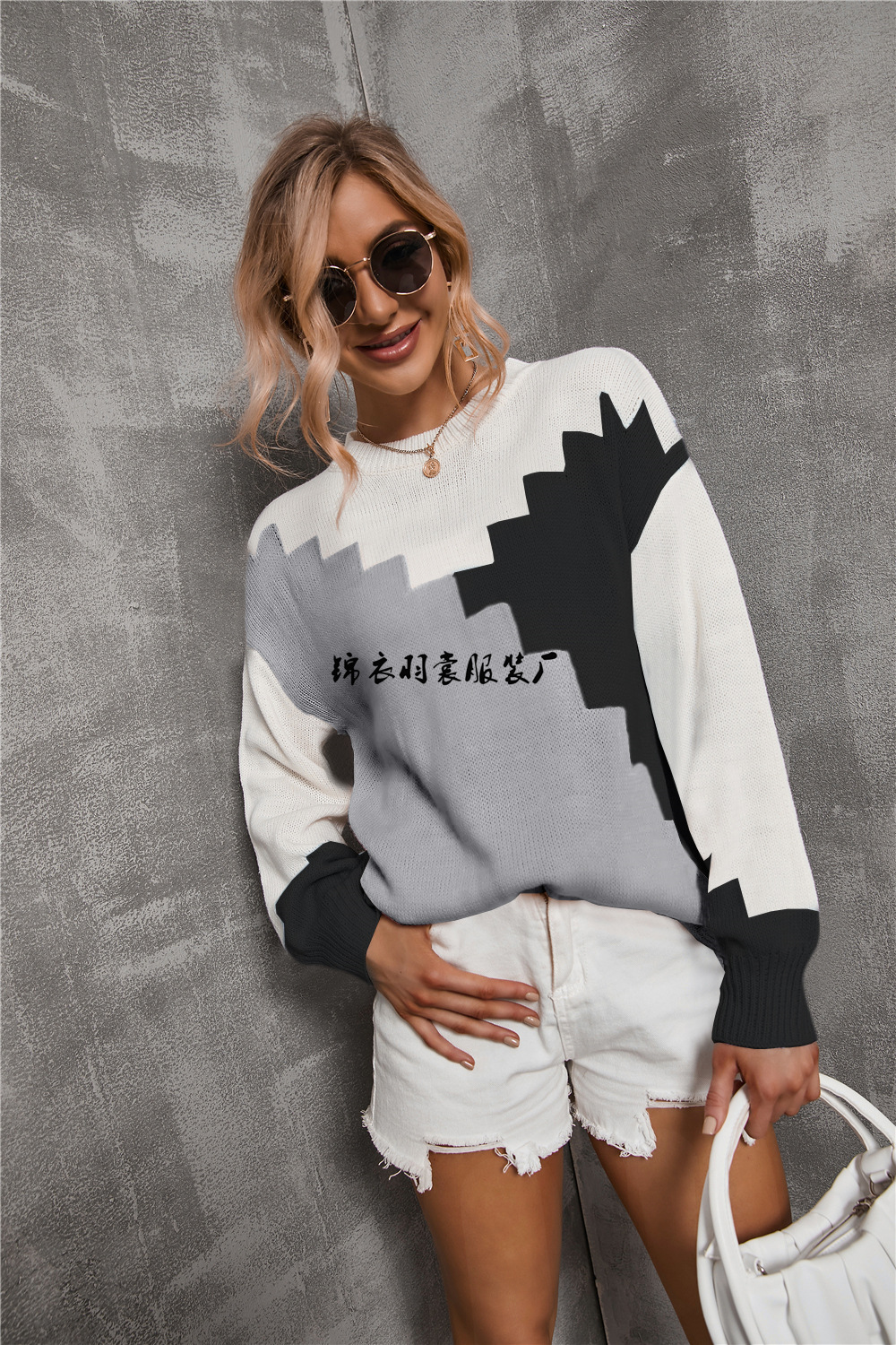 New Spring collection for 2025: European and American foreign trade fashion and individuality, patchwork round neck, large size loose knitted sweater, long-sleeved sweater for women pic 32