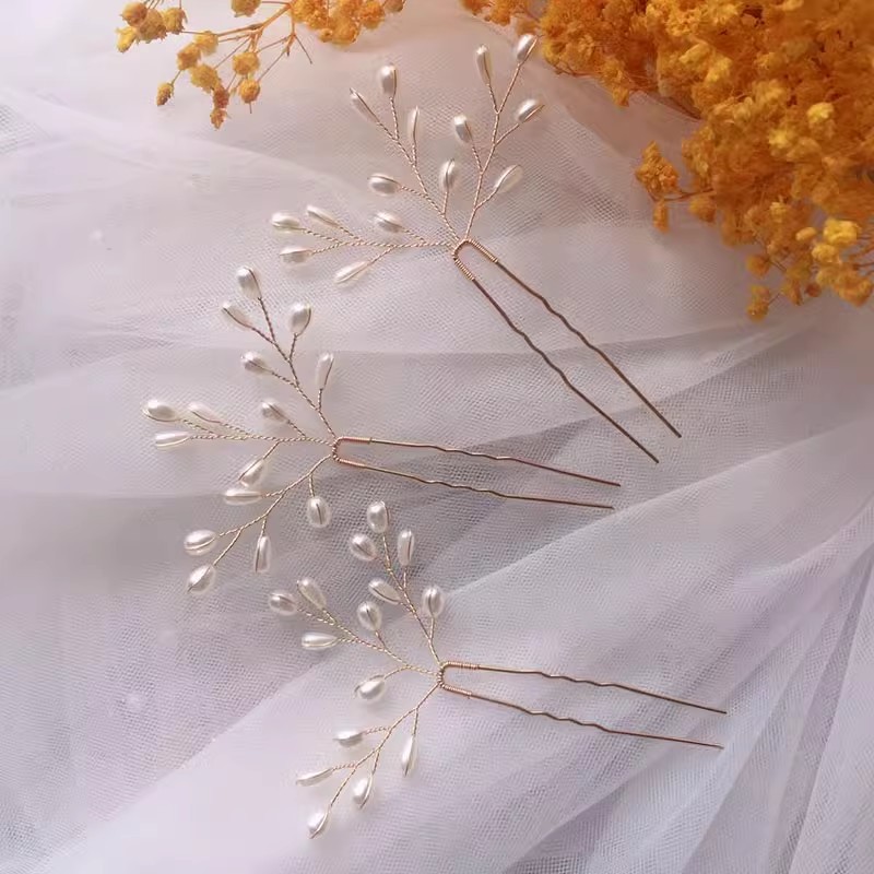 盘头发饰品新娘头饰发插针发簪子头花盘发配饰伴娘发型u型夹发卡详情2