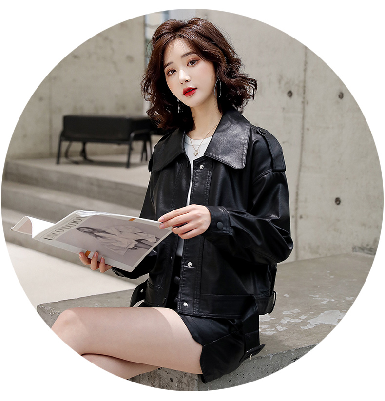 2022秋季新款女装皮拼接PU上衣短裤两件套短款皮衣休闲时尚套装详情29