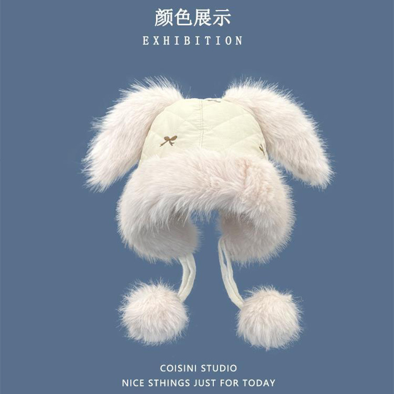 冬季帽女仿兔毛可爱兔耳朵雷锋帽子骑行滑雪毛绒帽保暖防风护耳帽详情12