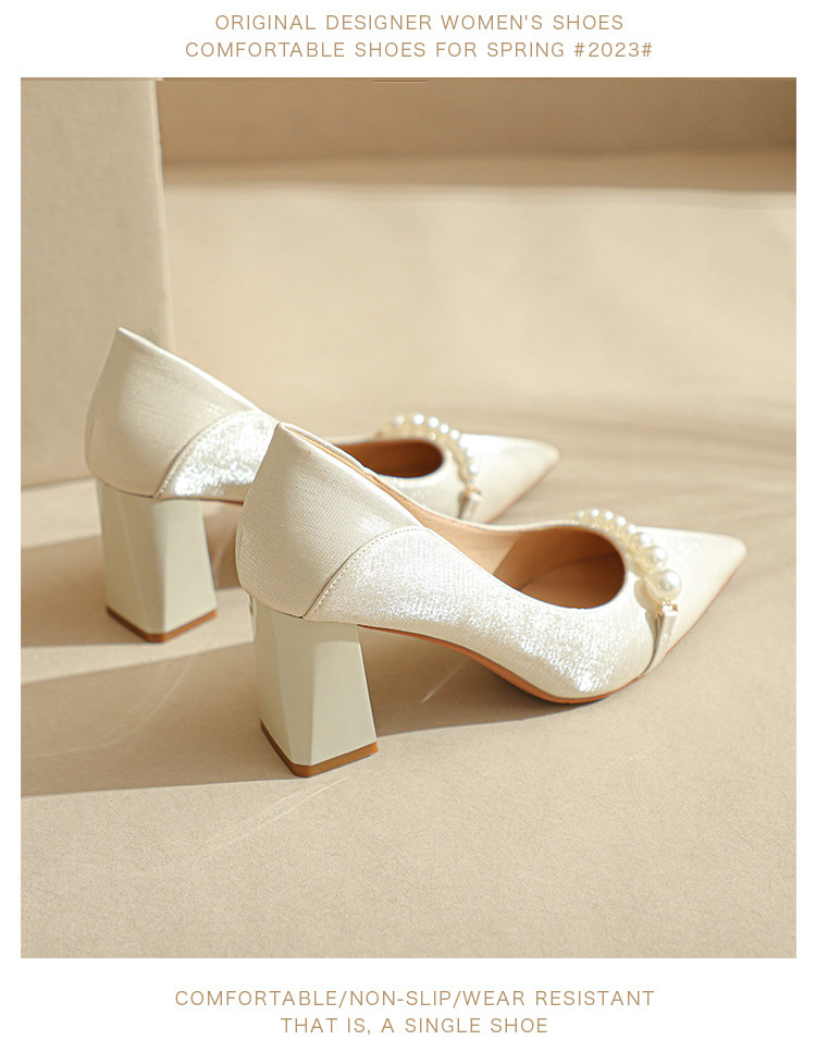 绝美缎面气质高跟鞋粗跟单鞋白色旗袍鞋伴娘鞋女日常婚鞋女新娘鞋详情12