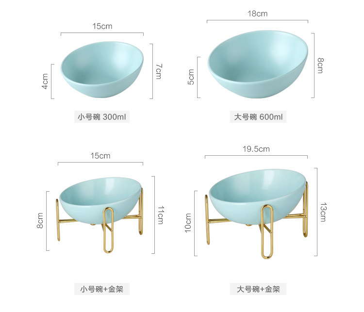 Nordic creative household ceramic tableware with metal racks, pet ceramic bowls, pet feeders pic 3