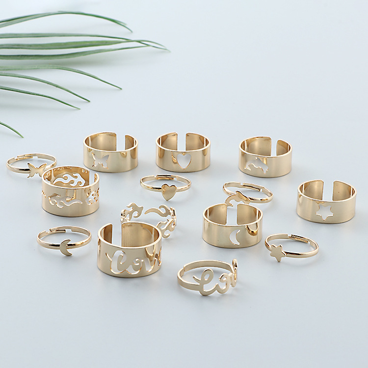 European and American cross-border butterfly heart rings, creative hollowed-out InS-style rings, personalized punk-style couple rings and couple rings pic 4