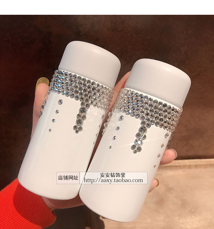 Mini insulated cup with water diamond, cute and small pocket, portable water cup with diamond inlaid personality, 150ml, lightweight stainless steel for women pic 9