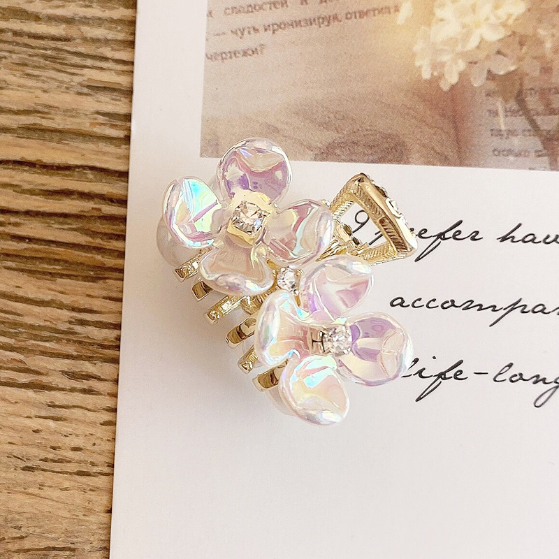 花朵夹子头饰发夹珍珠贝壳花水钻抓夹女小号鲨鱼夹网红女发卡发饰详情3