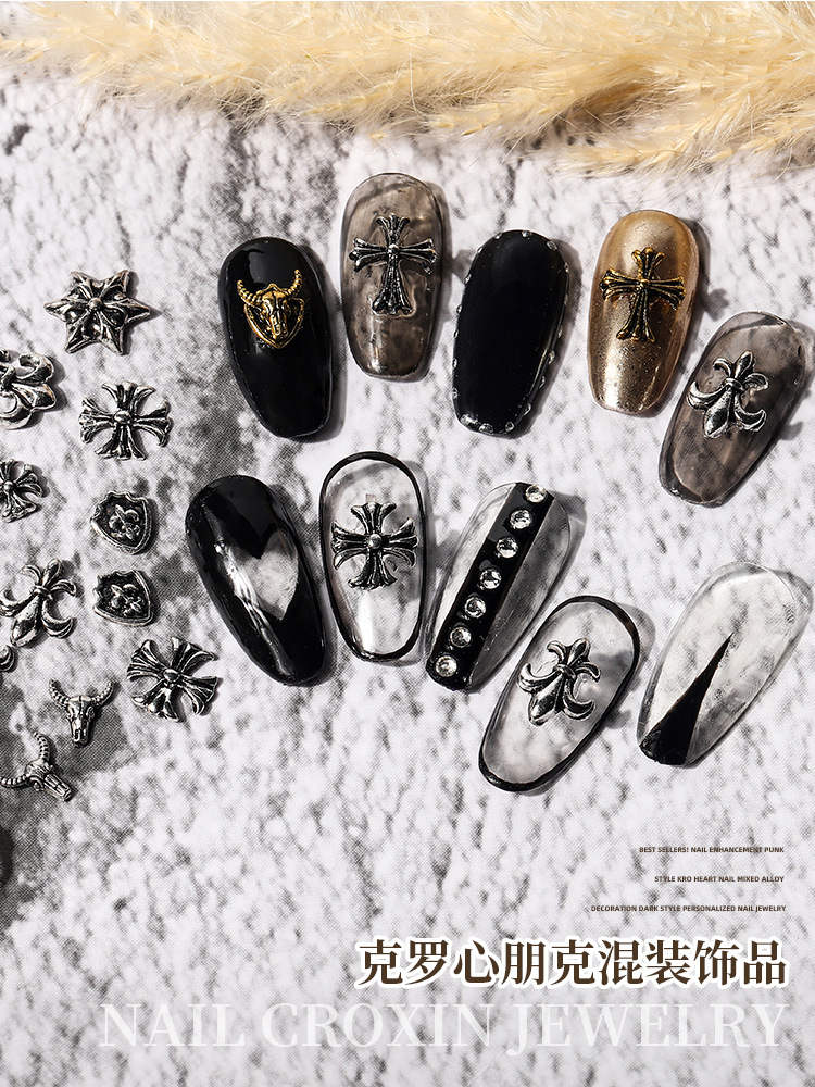 50 pieces of the popular punk, dark and metallic gray mixed style nail art accessories from the super A-list Internet celebrity Kluo Xin pic 1
