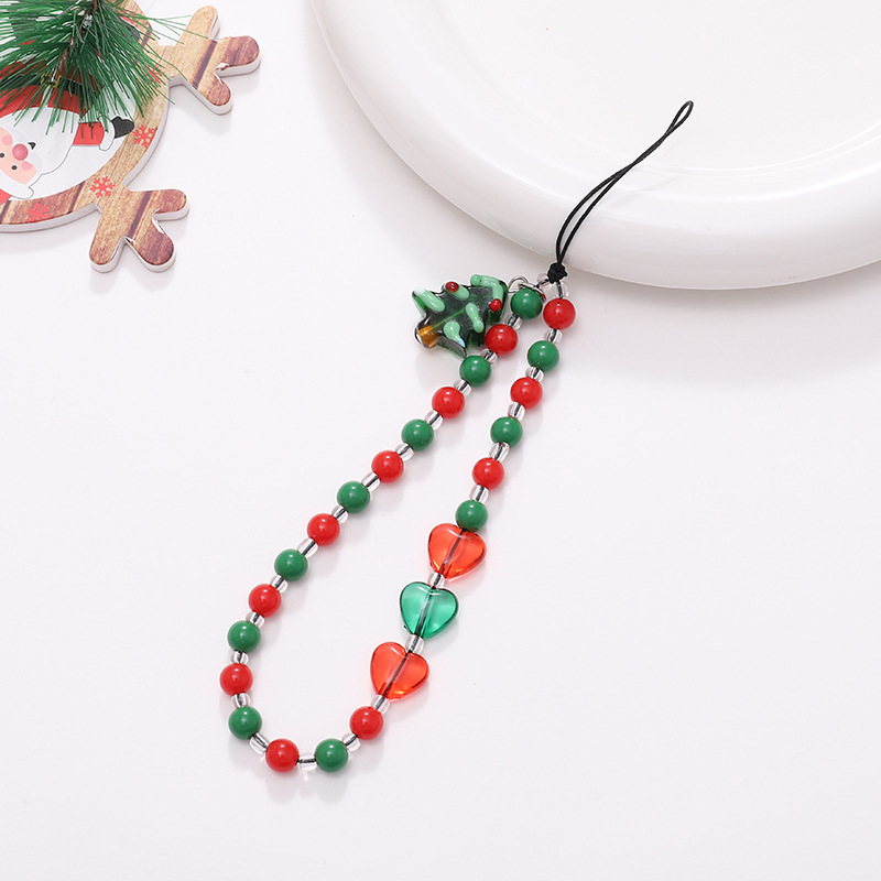 New Christmas series mobile phone chain, Santa Claus beaded short Christmas tree pendant, wrist strap anti-loss chain pic 3