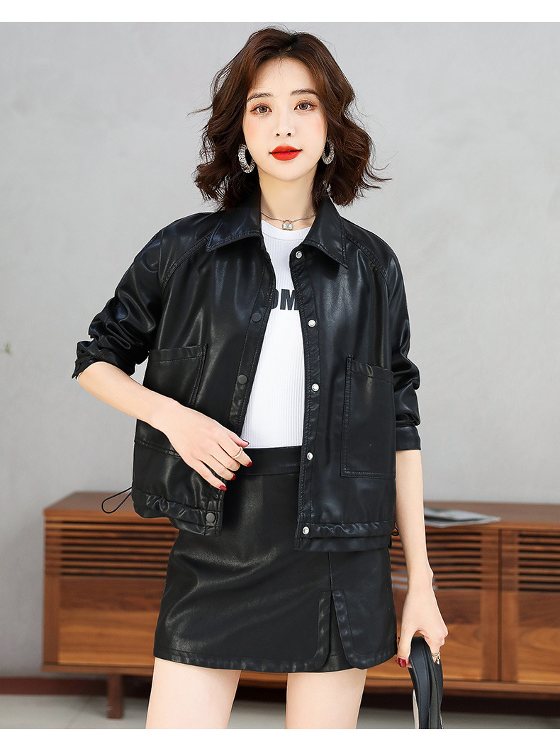 2022年新款春秋小皮衣女外套短款机车服韩版修身长袖pu皮夹克详情16