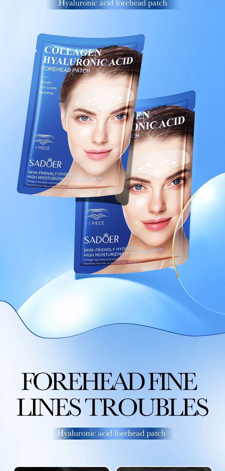 All-english SADOER Hyaluronic Acid Collagen Firming Forehead Patches for improving forehead wrinkles. Cross-border export wholesale exclusively for export pic 16