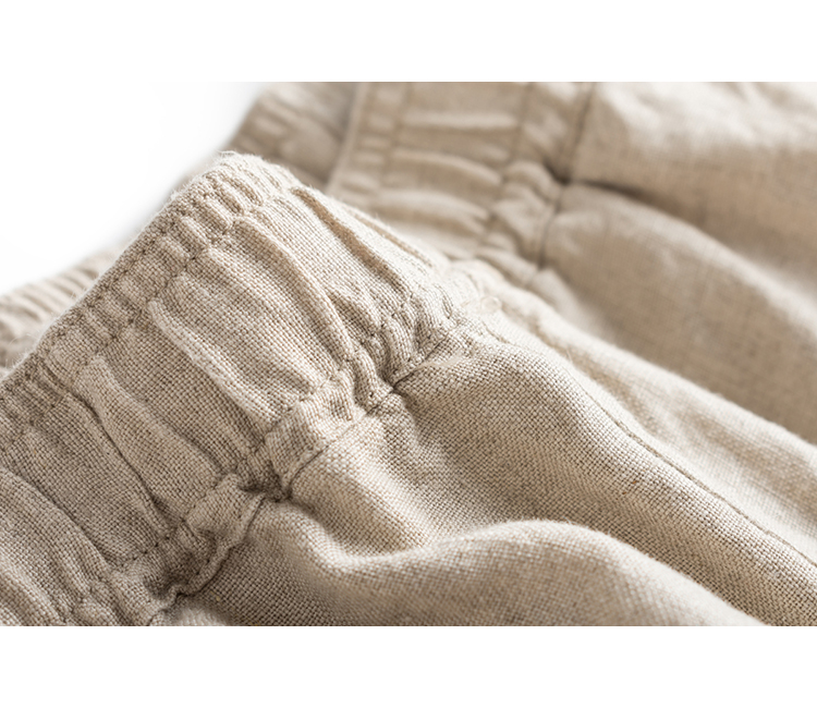 春夏新款法国亚麻阔腿裤九分休闲文艺宽松松紧腰抽绳女式麻裤#000详情9