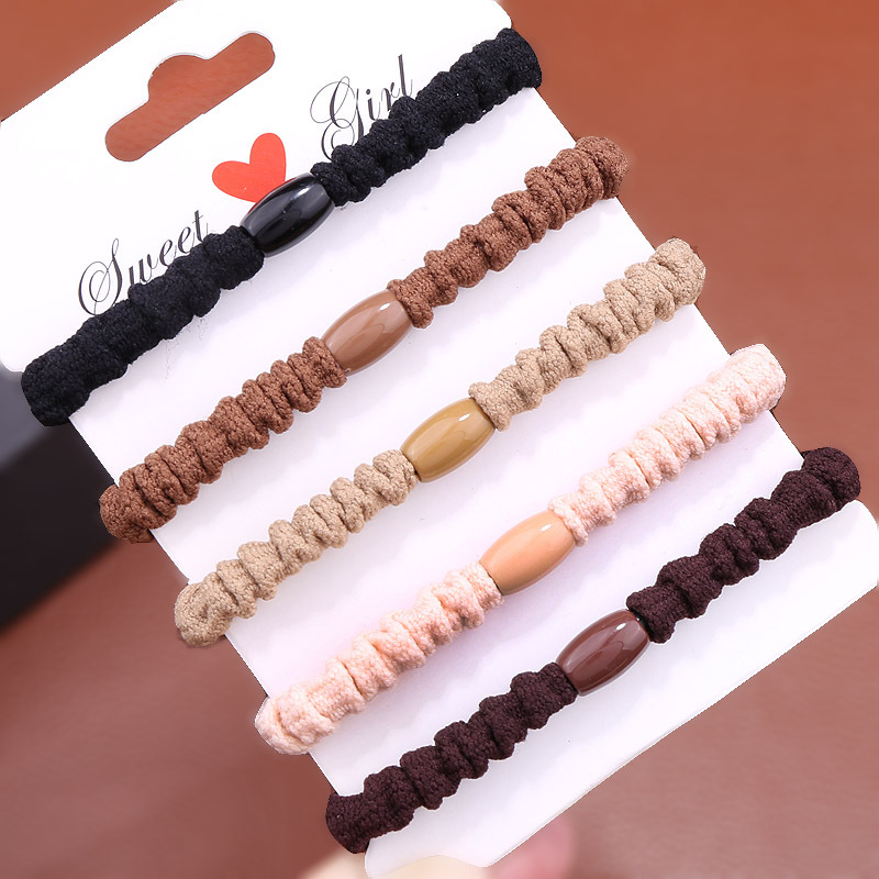 Simple and sweet Japanese and Korean version pleated coffee-colored hair bands, milk tea-colored rubber bands, student fashionable hair tie accessories pic 2