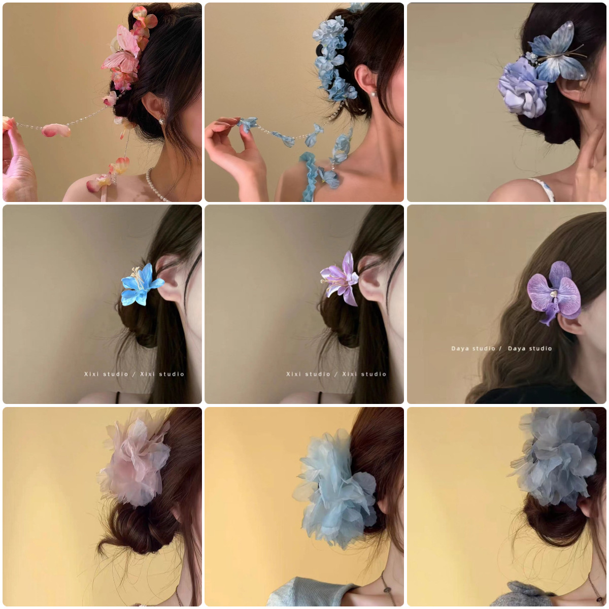 The forest-themed yellow flower hairpin at the back of the head is sweet and fresh. The hair is styled in a small and neat style. The side of the bangs is styled in a trendy way pic 6