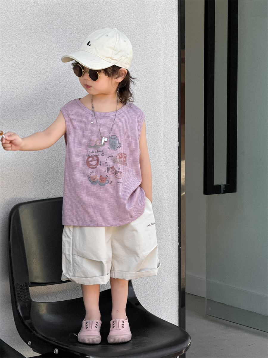 宝宝短袖夏装薄款男童夏款韩版童装2024夏季儿童拉架印花背心详情18
